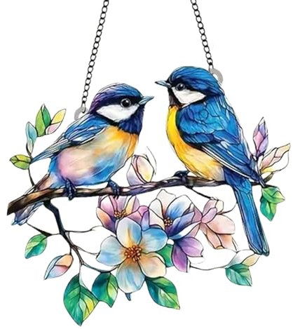 LUMOOM Décoration de fenêtre à suspendre - Oiseau - Vitrail coloré - Attrape-soleil colibri - À suspendre aux fenêtres - Pendentif en acrylique avec chaîne - Décoration pour la maison, le studio
