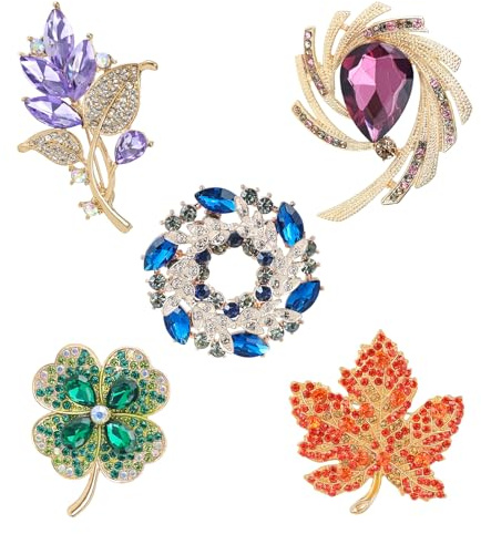 YUUTIAL Crystals Brooches for Women Girls 5 Piece Set, Elegant Shining Rhinestone Flower Brooch Pin with Jewellery Bags, Jewellery Gifts for Valentine's Day Anniversary Holiday