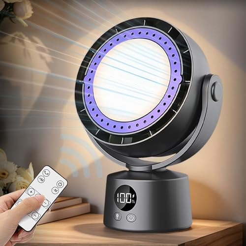 Small Table Fan, Personal Fans with Hook and Digital Display, Type-C Charging, 6 Speeds Strong Airflow Cooling, Wall-Mounted Portable Fans for Bedroom, Home, Office, Kitchen, Camping, Travel
