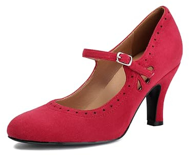 graceretro kvinnor Mary Jane Teardrop söt stängning rund tå vintage 1950-talet klackar retro 1920-talet viktorianska pumpar 1930-talet skor, röd, 40 EU