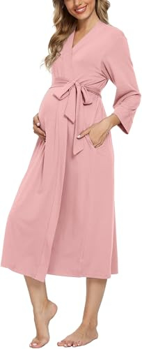 Xpenyo Women's Maternity Sleepwear Robes Long Bathrobe Pregnancy Loungewear Labor/Delivery/Nursing/Hospital Nightgown, Pink 3XL