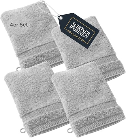 SCHÖNER WOHNEN Juego de 4 manoplas de baño premium para bebé, 16 x 21 cm, absorbentes, lujosas manoplas, 100 % algodón, mullidas, suaves, combinables como juego de toallas, rizo para niños