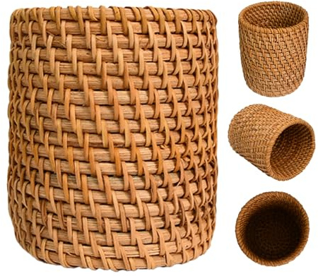 Rieoany Portapenne In Rattan Naturale Fatto A Mano, Porta Penne Per Scrivania, Cassetta Pennello Per Trucco