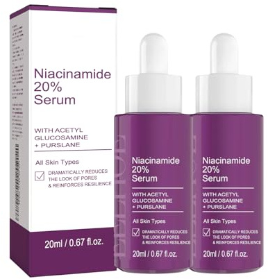 20 % niacinamidserum, ger djup näring, stramar porer, fläckborttagande vård, anti-aging ansiktsserum, minskar fina linjer, lämplig för alla hudtyper (2 st)