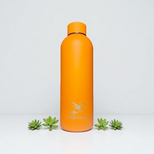 Blue Finch Double Wall Stainless Steel Vacuum Flask, Water Bottle 500ml Thermal Insulated, Leakproof Flask, Keeps Drinks Hot or Cold, Reusable Travel Water Bottle (Orange)