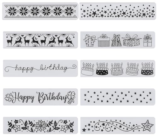 10 Stücke Prägeschablonen, 15 x 3 cm Prägeschablone, Kunststoff Prägefolder für Kartengestaltung, Fotoalbum, Scrapbooking, Dekoration