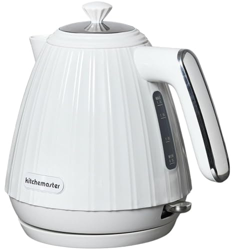wilko Kitchen Master 1.7L Waterfall Electric Kettle, White, 360 Degree Base with Auto Lid, Overheat Protection, Water Level Indicator, Automatic Shut-Off Function, 240V, 2200W