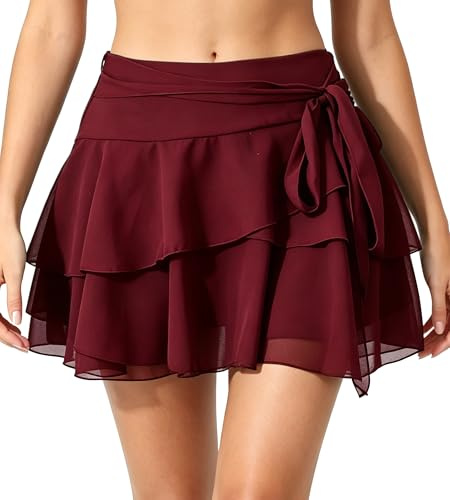 Neteson Mini Falda Corta Mujer Verano Faldas de Tul Plisada Volantes Fluida | Elegante Ligeros Minifalda Playa Skater Danza A línea con Pantalón Corto