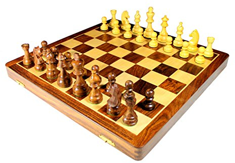 StonKraft Handmade Premium Holz 46 x 46 cm Schachspiel - Faltbares Holzset mit extra Dame