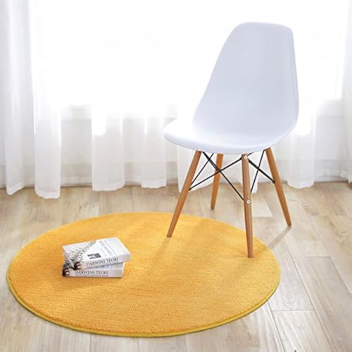 Fouriding Einfarbig Rund Teppich weicher Kurzflor Teppiche fürs Wohnzimmer, Esszimmer, Kinderzimmer, Schlafzimmer und die Küche geeignet Gelb 80cm