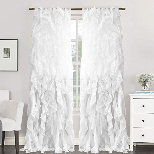 Sweet Home Collection 2 Pack Window Treatment Sheer Cascading Panel Vertical Ruffled Curtains in Many Sizes and Colors, 108 x 50, White