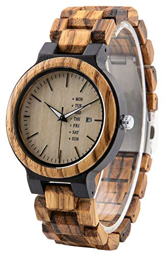 LMWOOD Personalisierte Herren-Holzuhr mit Gravur, Geburtstag, Jubiläum oder zu Weihnachten, Chronograph, Datumsanzeige und Leuchtzeigern