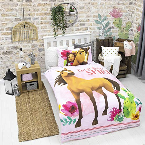 Official Spirit Horse Single Duvet Cover | Lucky Horse Design | Reversible Girls Kids & Teenager Bedding Set & Pillowcase