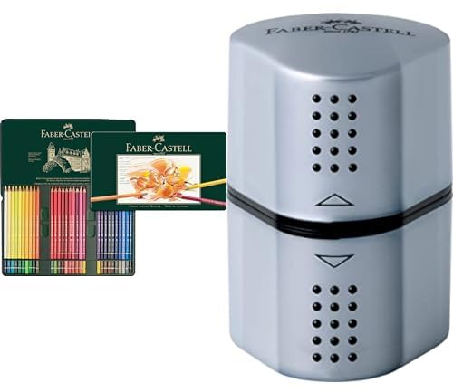 Faber-Castell 110060 - Farbstifte Polychromos, 60er Metalletui & 183800 - Dosenspitzer Grip 2001, 3in1, Anspitzer mit Behälter für Blei- und Buntstifte