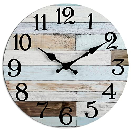 KECYET Horloge Murale silencieuse en Bois de 25,4 cm sans tic-tac, Fonctionne à Piles, Style Rustique rétro Rustique décoratif pour Salon, Cuisine, Maison, Salle de Bain, Chambre à Coucher