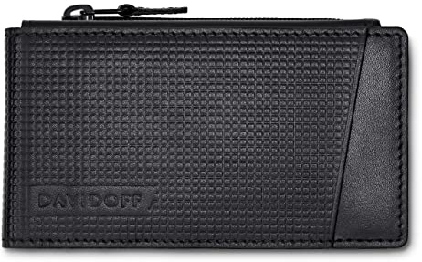 DAVIDOFF Paris Kartenetui mit Münzfach Schwarz – Moderne Brieftasche aus feinem Leder mit Prägung – Kreditkartenetui mit 4 Steckfächern, 1 Tasche und Fenster