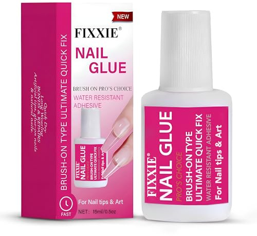 Fixxie Extra Strong Nail Glue with Brush 15ml - 5s Fast Dry, Long-Lasting Hold, No Nail Lamp Needed - Super Strong Nail Glue for Press on Nails, Acrylic Tips & False Nails