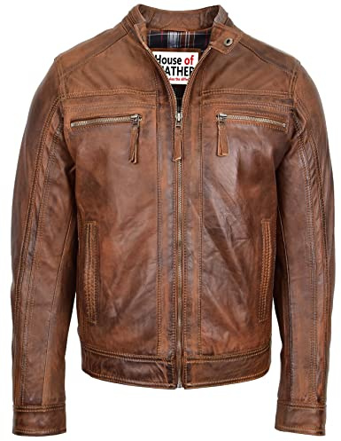 Veste de motard décontractée en cuir véritable pour homme Style Charlie Café Racer, marron antique, XL