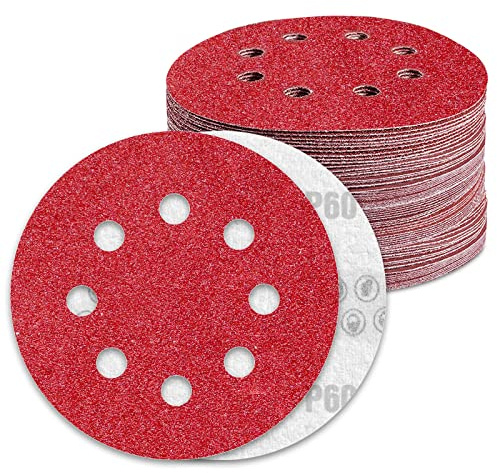 Dischi Abrasivi 125mm 8 Fori Grana 60 Carta Vetro Abrasiva 80Pz per Levigatrice Orbitale