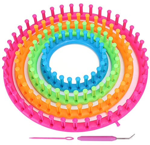 Cyrank Runder Strickrahmen, Rundstrickmaschinen-Set, Strickring Set, 4 Größen Kunststoff-Kreis-Webstühle Zum Stricken Mit Häkelnadel Für Mützen, Schals, Pullover, Socken Und Decken