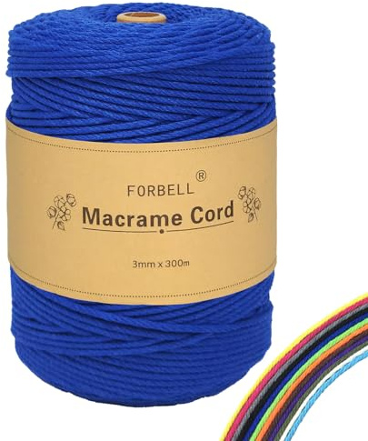 FORBELL Makramee Garn, 3mm x 300m Premium Baumwollgarn, DIY Handwerk (Juwelenblau, 3 mm x 300 M)