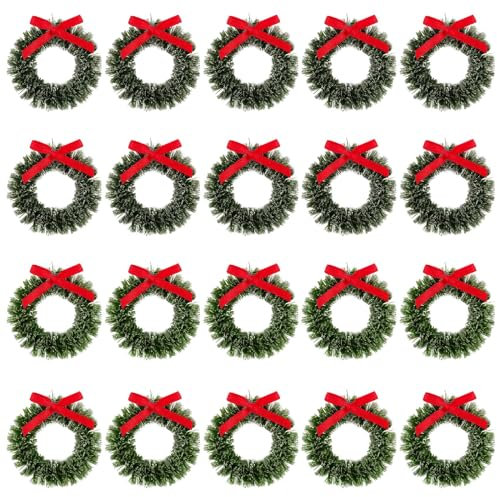BOFUNX 20pcs Mini Ghirlanda di Natale Mini Corona di Natale Ghirlanda Natalizia in Miniatura Decorazione Natalizia da Appendere per Porta Elfo Gnomo Albero di Natale Fai da Te