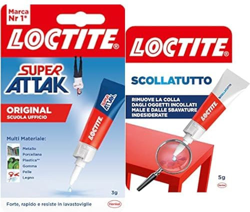 Pacchetto di Loctite Super Attak Original Scuola e Ufficio, 1 x 3 g + Loctite Scollatutto, Rimuovi colla in tubetto per tutte le superfici, Rimuove qualsiasi colla cianoacrilica, 1x5g