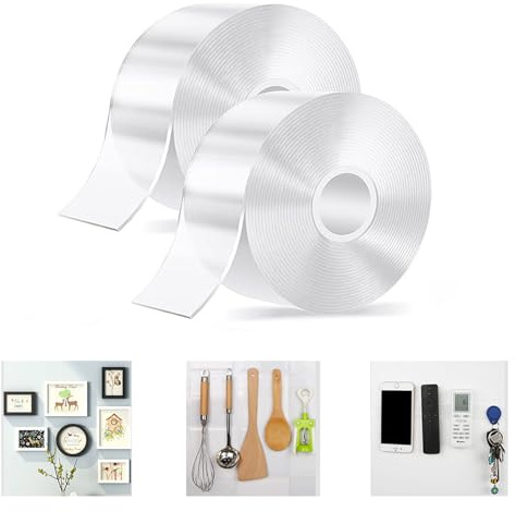 mengger Doppelseitiges Klebeband, 2 Rollen Spurloses Klebestreifen 15m,Extra Stark Kantenschutz,Baby Eckenschutz Kantenschutz Nano Klebeband,Doppelseitig Ablösbar für Teppich Foto Wand Küche Zuhause