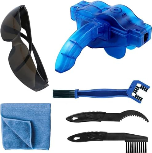 Innovaland Pulitore per catena della bicicletta + occhiali - Pulitore catena bici - Spazzola per catena - Spazzola per la pulizia della bicicletta - Sgrassatore bici - Detergente per catena