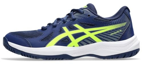 ASICS Kid's Upcourt 6 Grade School Volleyball Shoes, 4, Blue Expanse/Safety Yellow
