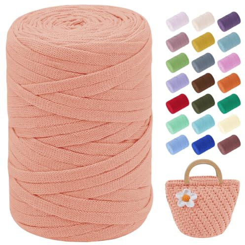 LEREATI T-Shirt Garn 7mm Textilgarn zum Häkeln für Körbe 100m / 250g Bändchengarn Makramee Häkelgarn Stoff Dickes Garn für Taschen Korb Decke, Heimdekoration (Rosa Orange)