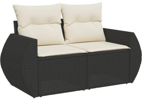 vidaXL Gartensofa mit Kissen 2-Sitzer, Sofa mit Staufach unter Sitzfläche, Terrassensofa mit abnehmbarem waschbarem Bezug, Gartenmöbel Terrassenmöbel, Schwarz Poly Rattan