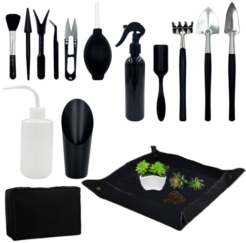 DUGYIRS Set di Strumenti per Bonsai,Set di Attrezzi per Piante Grasse,Mini Utensili da Giardino Kit Bonsai per Trapianto,Cura Delle Piante in Miniatura