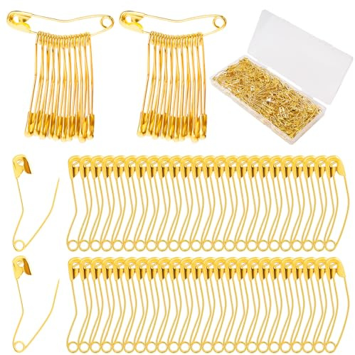 200st Gebogene Sicherheitsnadeln, 3,8cm Sicherheitsnadeln Nähen Quiltnadeln Gebogen Edelstahl Heftnadeln Zubehör zum Quilten Stricken Nähen Basteln (Gold)
