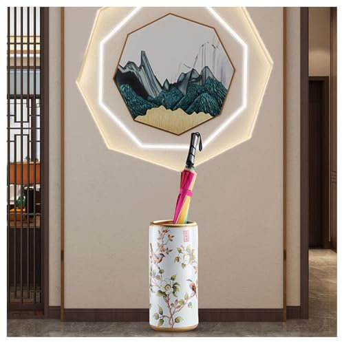LFIEVO Household Ceramic Umbrella Holder Handmade Applique Home Ornament Vase Multi-functional Storage Umbrella Stand with 4 Non-slip Pads (7.7x17.3)