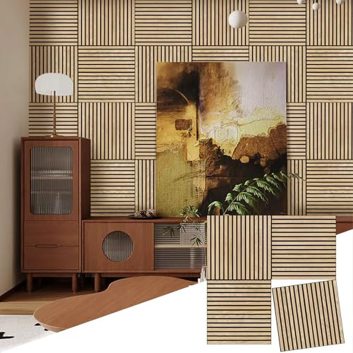 ARMURO Akustikholzplatten für die Wand, natürliches Eichenfurnier, schalldichte Paneele für Zuhause und Büro, 59,9 cm große Holzwandpaneele mit Geräuschreduzierung (60 cm B x 60 cm L)