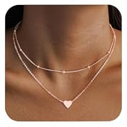 ALEXCRAFT Ketten Roségold Halskette für Damen, 14K Echte Vergoldet Roségold Stapelbare Doppel Layering Ketten Halsketten mit Herz Anhänger Multi Layered Boho Schmuck für Damen Frauen