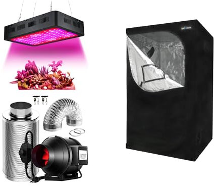 SunStream Indoor Grow Tent Kit with LED Grow Light, 4-inch Fan, Carbon Filter, Ventilation Ducting (8816Grow Tent+4Inch Combo+600W LED)