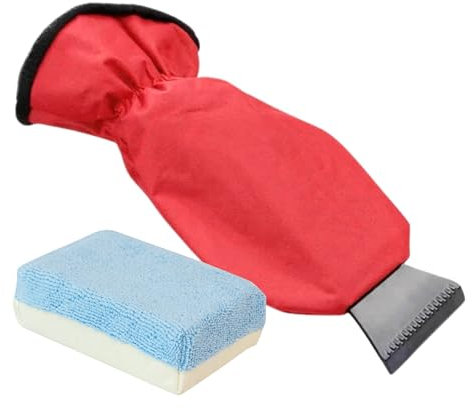 Tek Automotive Winter Car Kit – Twin Pack Ice Scraper with Fleece Lined Waterproof Glove & Microfibre Chamois Demister Pad – Car Accessories, Ice Scraper for Car Windscreen, Car Condensation Remover