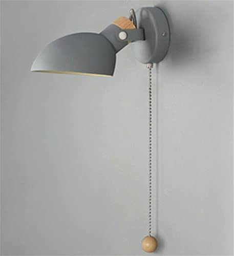 Retro Wall Light with Pull Chain Cord Metal Body Surface Mounted Wall Lamp Bulb Wall Sconces with ON/Off Switch for Corridor Bedroom Living Room Grey