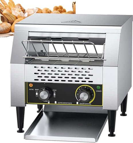 Tostadora transportadora comercial, tostadora transportadora de acero inoxidable resistente de 600 rebanadas, tostadora eléctrica con modo de horneado de 1 a 7 niveles, 3 modos de calentamiento(2800W)
