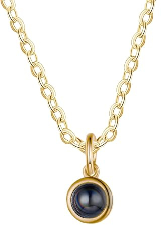 Lam Hub Fong Personalisiert Foto Projektion Halskette für Damen Männer Kette mit Bild Anhänger Silber Vergoldet Kette Schmuck Geschenk für Geburtstage Valentinstag Weihnachtsfeiertag