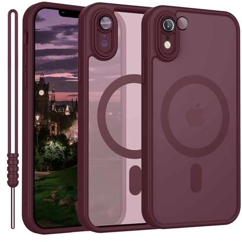 YUANDMI für iPhone XR Hülle kompatibel mit MagSafe, Hanyhülle für iPhone XR Magnetisch Dünn Matte Touch Kameraschutz, Anti-Gelb rutschfest Kratzfest Schutz Stoßfest Hülle Dunkel Rot