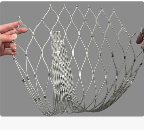 GZHERVICES Flexibles Edelstahl-Seilgeflecht, Verzinktes Drahtnetz-Sicherheitszaungeflecht, Dach-Absturzsicherungs-Drahtseil-Schutznetz, Schnappdesign(Silver-2mm,3x3m)