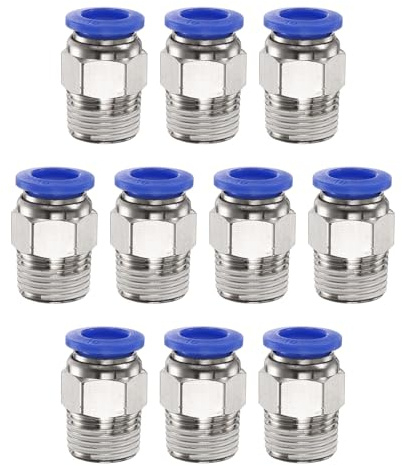 QUARKZMAN 10 Stück Push-to-Connect-Fitting Luftleitungsfittings Blau | 10mm Rohraußendurchmesser x 3/8 NPT-Gewinde männlicher gerader Schnellverbinder, für Industrie-Luftsystem PC10-N03