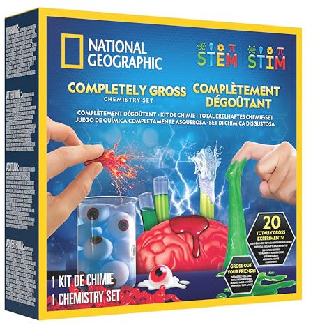 Blue Marble NATIONAL Geographic Ekelhaftes Chemie-Set – 18 Schleimige Wissenschaftsexperimente für Kinder, Gehirn sezieren, Blutzellen platzen Lassen & mehr, Großartiges Mint-Set