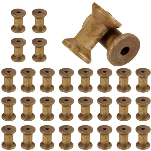 sourcing map 30 Pcs Wooden Spool for Craft, 1.2/30 mm Wooden Empty Spools Unfinished Wooden Ribbon Spools for Art, Thread Twine Ribbon, DIY Crafts Home Decor (Brown)