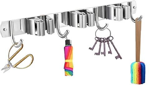 Utility Hooks For Brooms And Mops,Mop And Broom Storage Tool Racks - 3 Racks With 4 Hooks Storage Tool Rack Organizer Hooks For Home Laundry Room, Kitchen, Closet, Shed