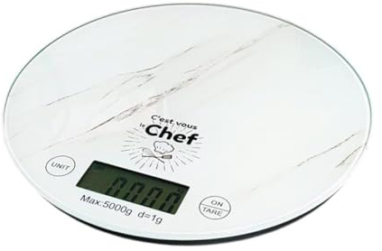 SIROCO - Balance de Cuisine Ronde Numérique avec Écran LCD - Précision 1g - Capacité Jusqu’à 5kg - Design Compact et Élégant