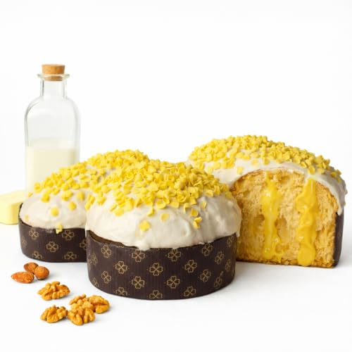 Colomba Artigianale con Latte e Burro di Bufala - Farcita con Crema al Limone della Costa d'Amalfi - Riccioli di Limoni - Senza Uvetta e Canditi - Pasticceria La Torraca - 1,2 Kg - Cilento - Campania